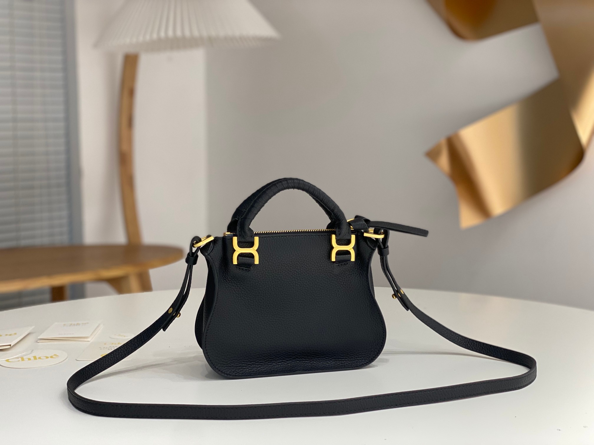 Chloe Mini Marcie Bag In Black Grained Leather